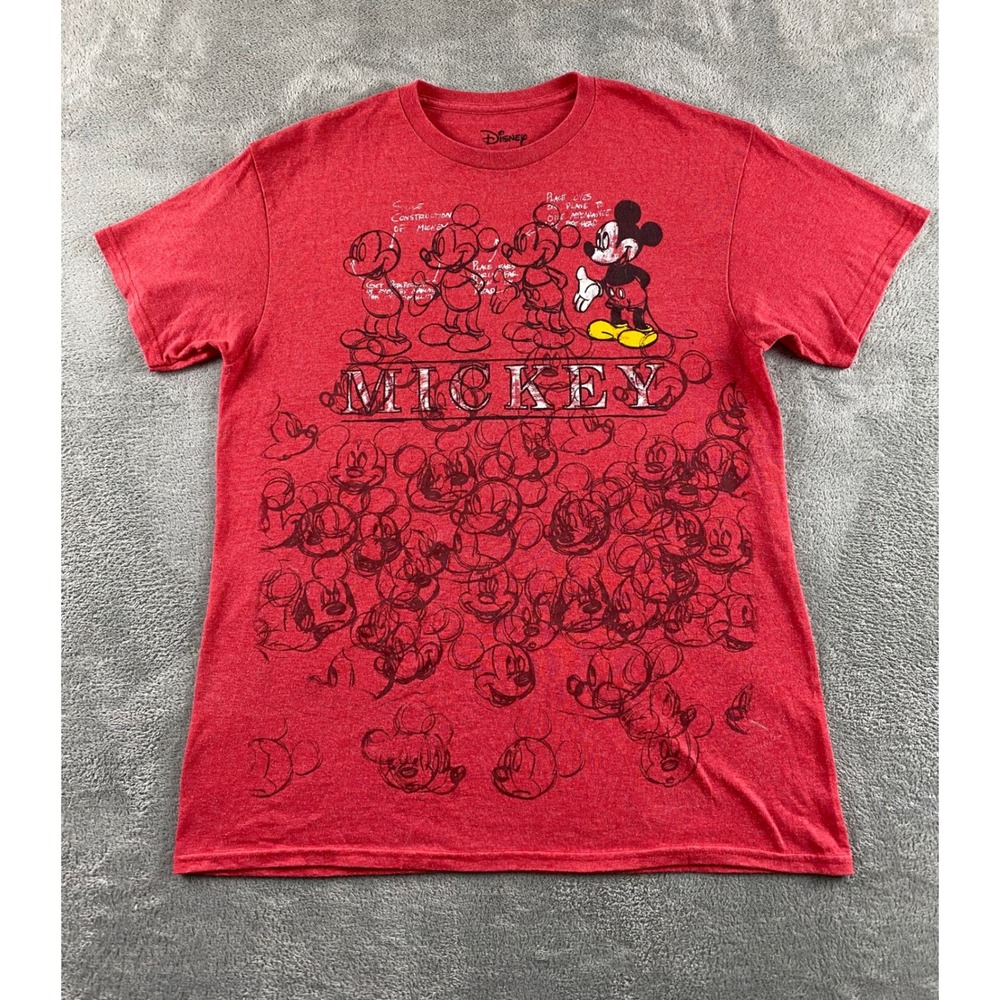 Disney Mickey Mouse Sketch Graphic T-Shirt Mens Medium Red Heather Short Sleeve